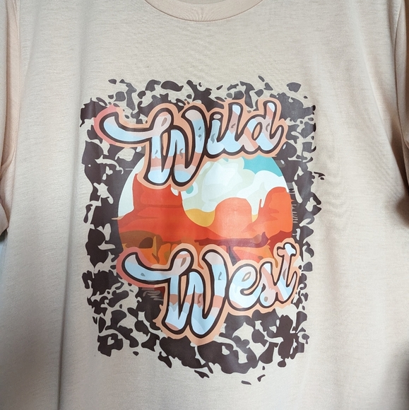 Western Wild West light yellow short sleeve desert tee size S - Picture 3 of 7